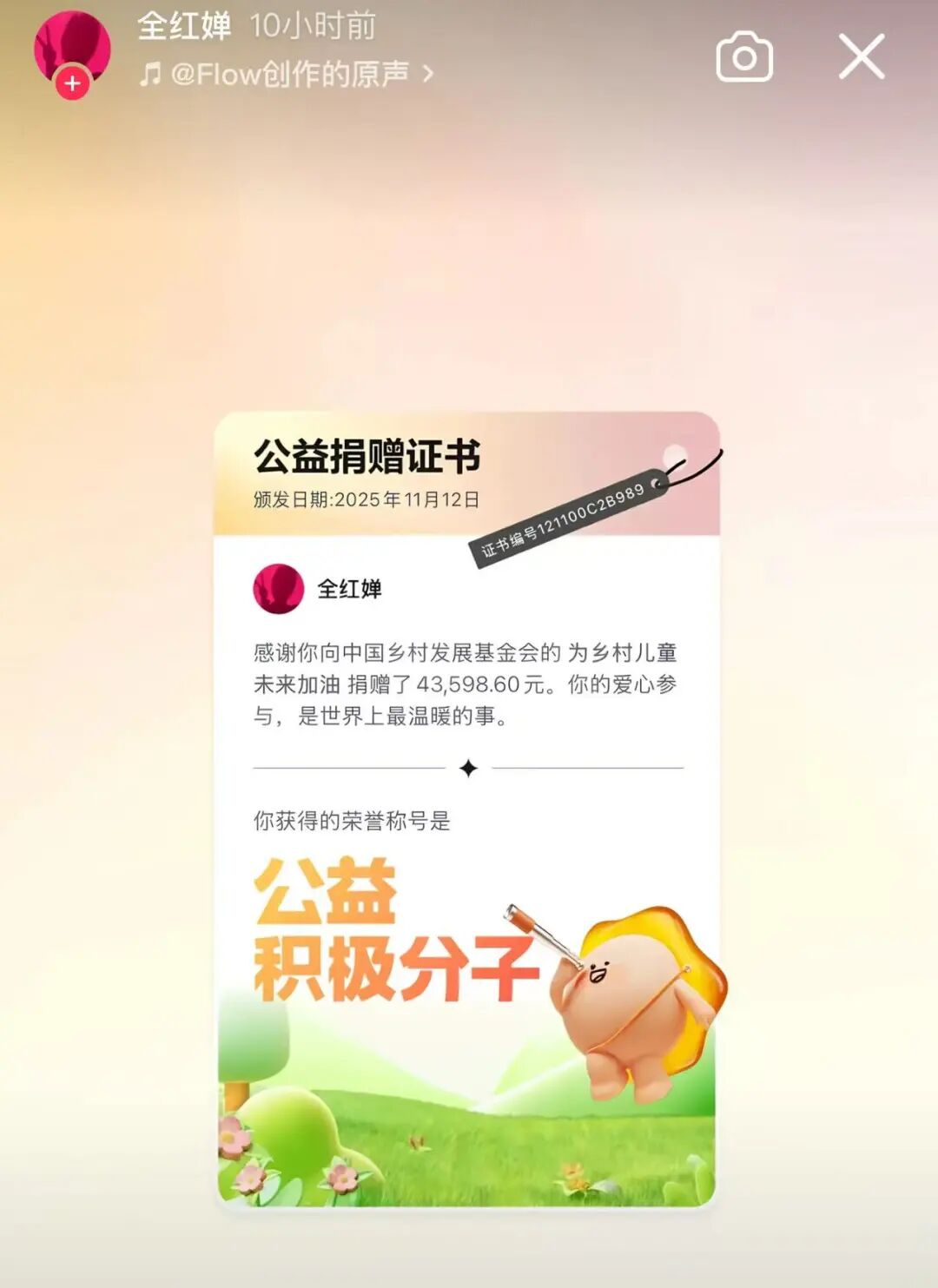 全紅嬋捐出43598.6元！網友：她捐給了曾經的自己